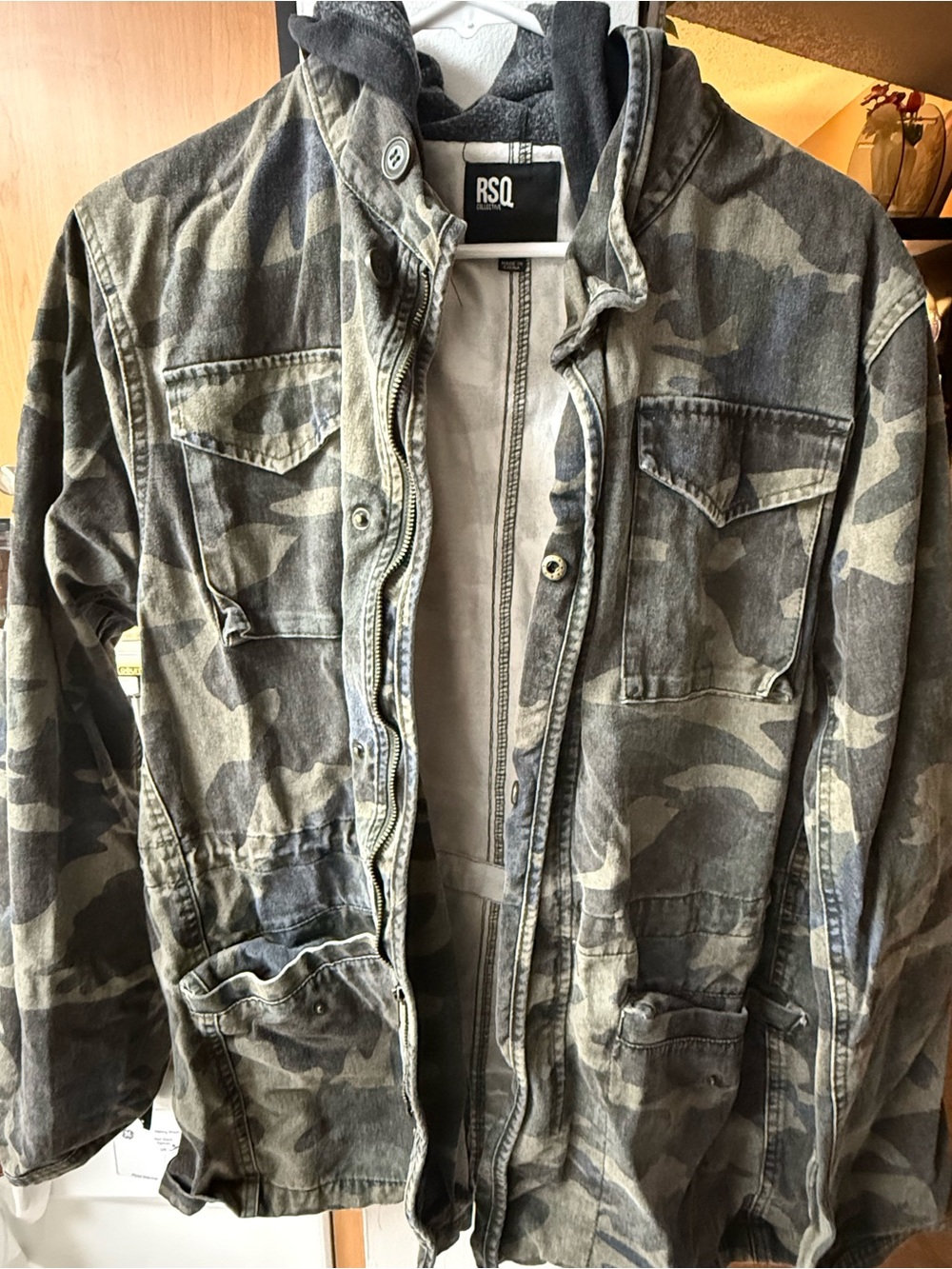 RSQ Men's Camouflage Field Jacket in Olive and Gray